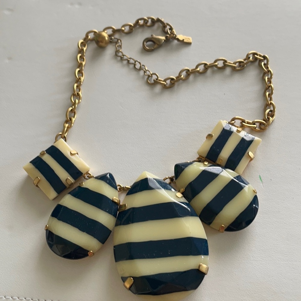 Kate Spade Necklace (Blue / White stripes, gold tone chain)